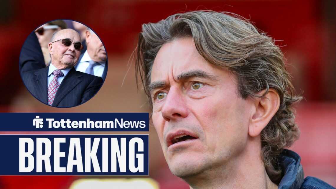 Tottenham boss Thomas Frank looking miserable, Joe Lewis in inset.