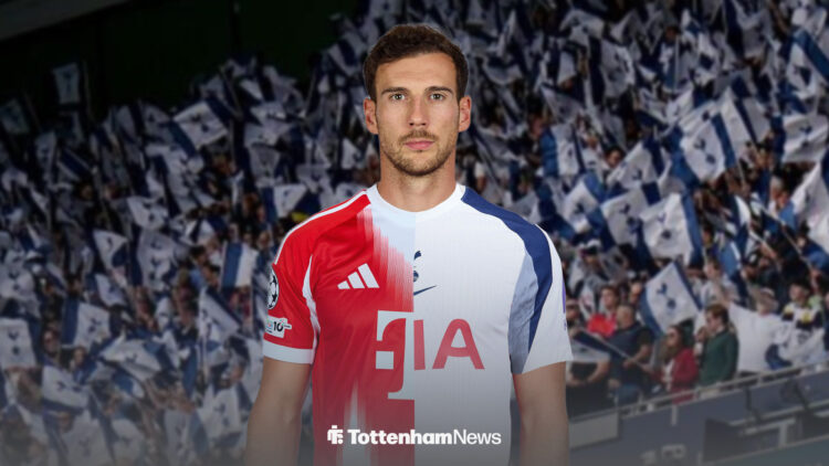 Leon Goretzka in a half-and-half Tottenham and Bayern strip