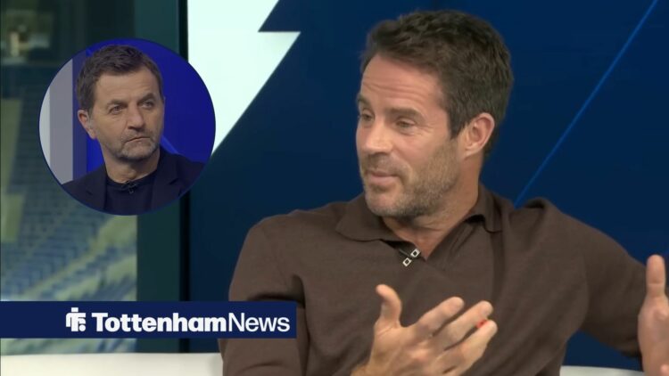 Jamie Redknapp smiling looking towards a circle inset of Tim Sherwood