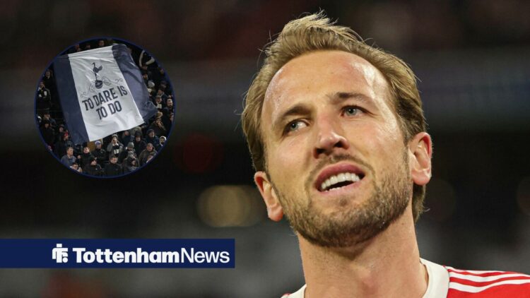 Harry Kane looking at Tottenham flag and fans.