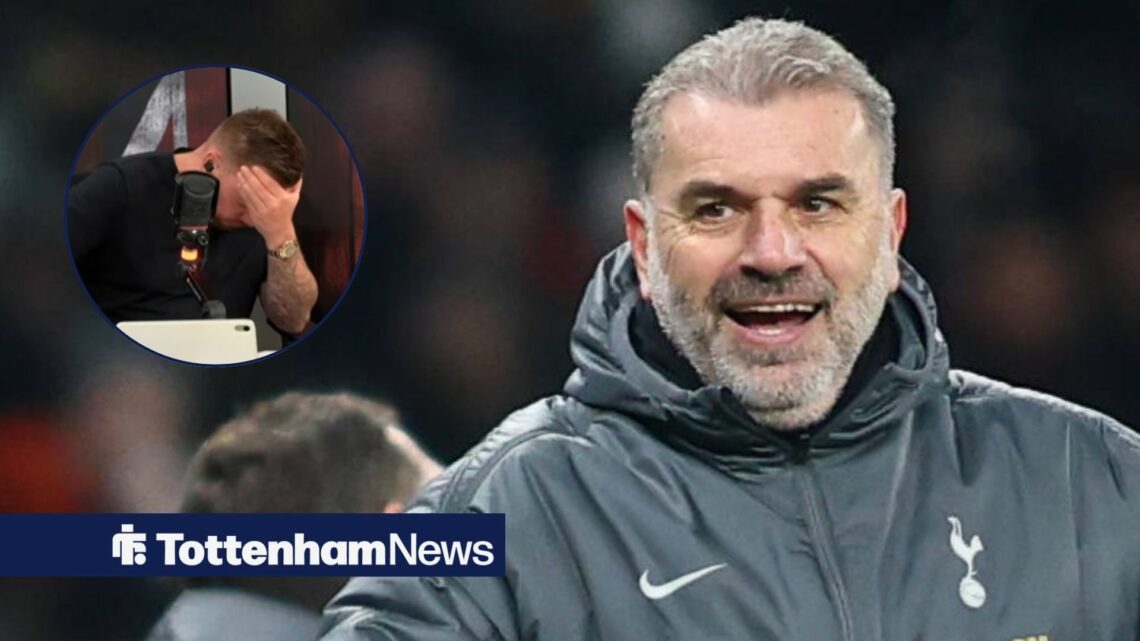 Ange Postecoglou smiling with Jamie O'Hara in frame