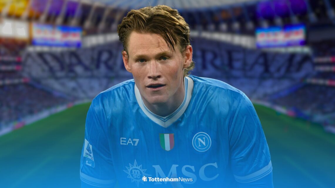 Scott McTominay playing for Napoli in 2025 with Tottenham Hotspur Stadium