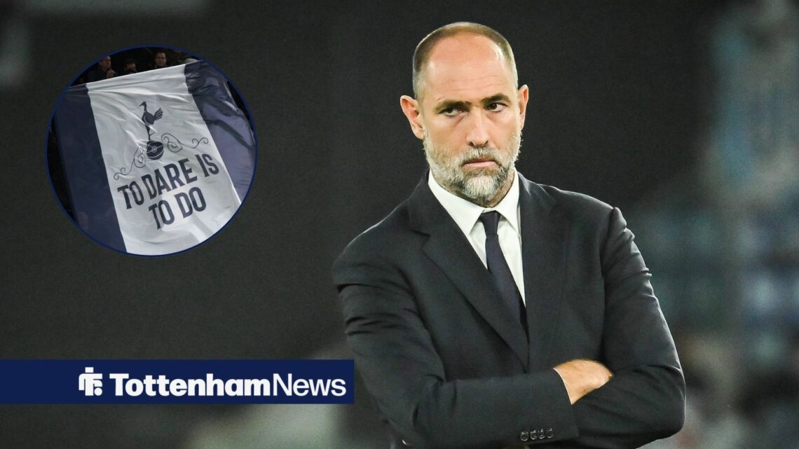 Igor Tudor looking at circular inset of Tottenham fans