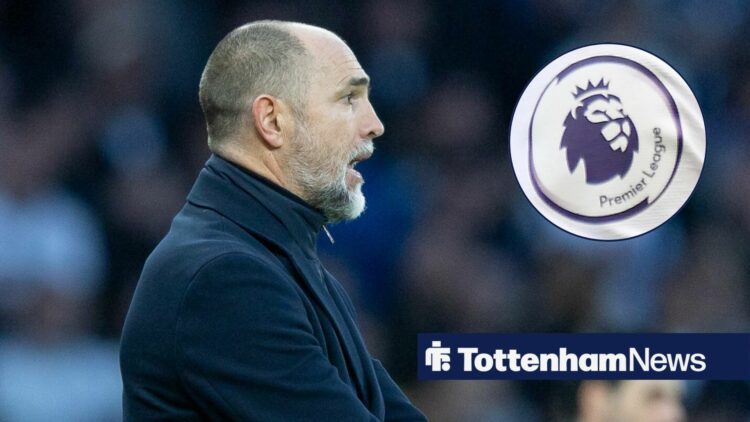 Igor Tudor staring at circular inset of Premier League logo