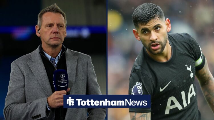 Stuart Pearce looking towards Cristian Romero playing for Tottenham