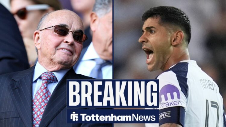 Joe Lewis looking at an angry Cristian Romero