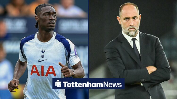 A 50:50 split image if Igor Tudor managing Juventus while looking in the direction of Tottenham Hotspur Midfielder Yves Bissouma 8 during the Pre-S...