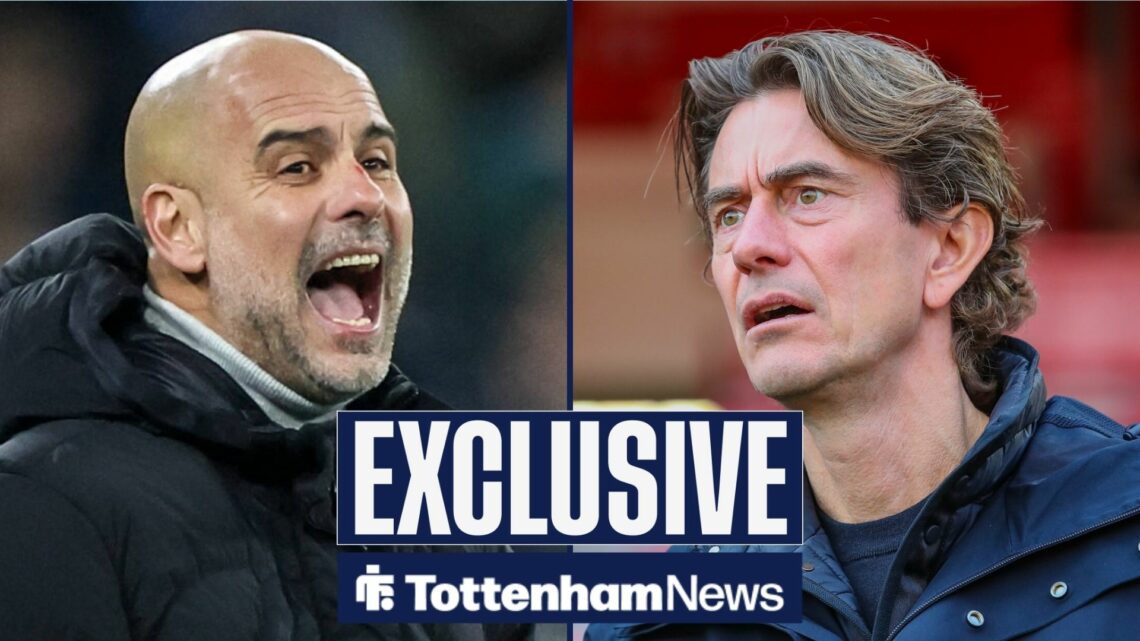 Tottenham boss Thomas Frank and Pep Guardiola