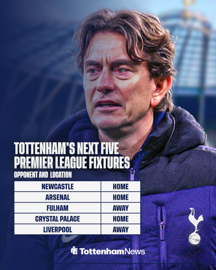 Tottenham's next five Premier League fixtures.