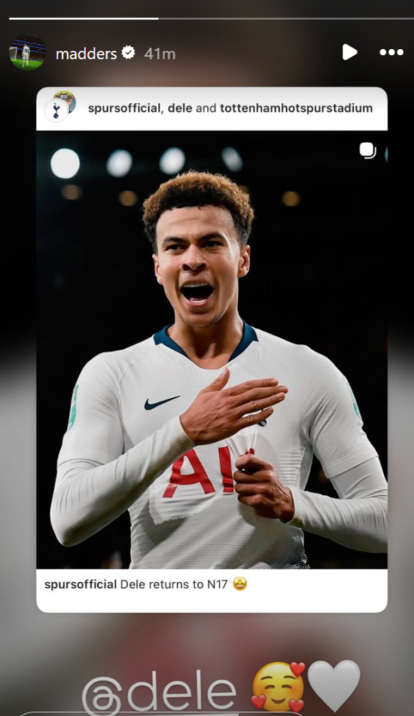 James Maddison's Instagram post to Dele Alli