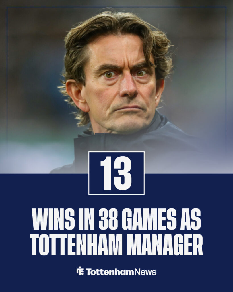 Thomas Frank looking miserable as Tottenham manager.