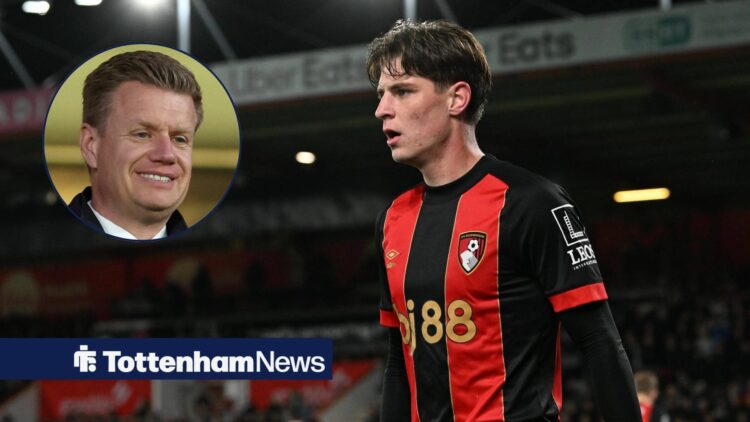 Bournemouth midfielder Alex Scott in action at Vitality Stadium, alongside a circular inset of a smiling Johan Lange