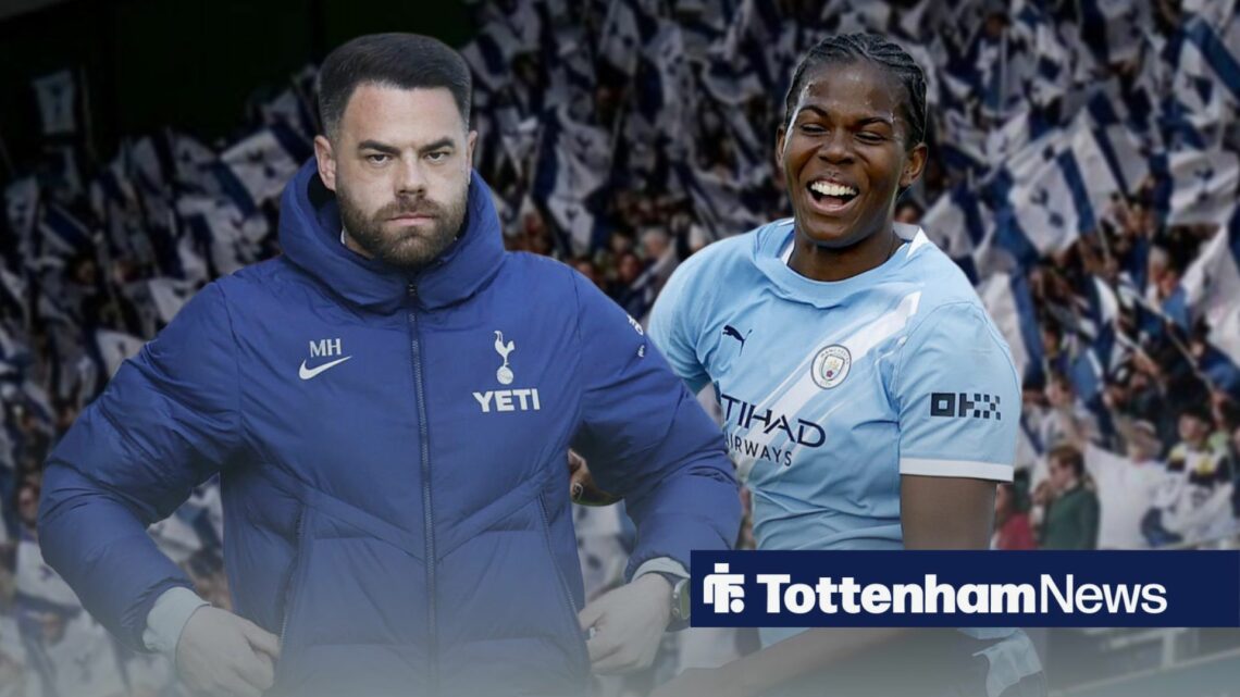 Tottenham Women boss Martin Ho looks glum as Man City's Khadija Shaw celebrates