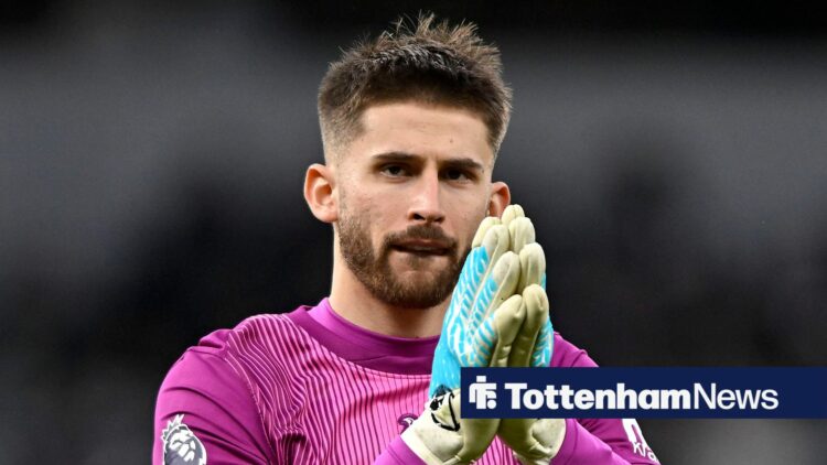 Guglielmo Vicario applauding Tottenham fans