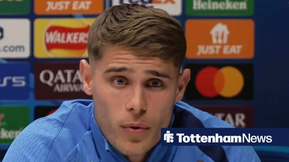 Micky van de Ven in press conference for Tottenham