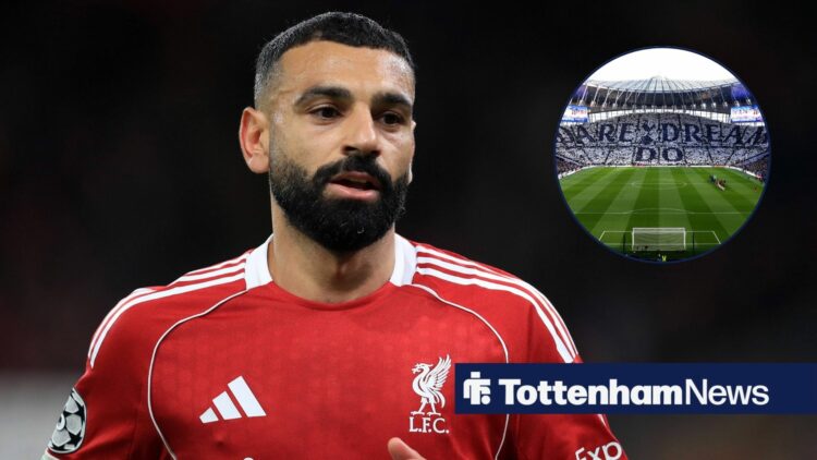 Mohamed Salah alongside a circle inset of Tottenham fans.