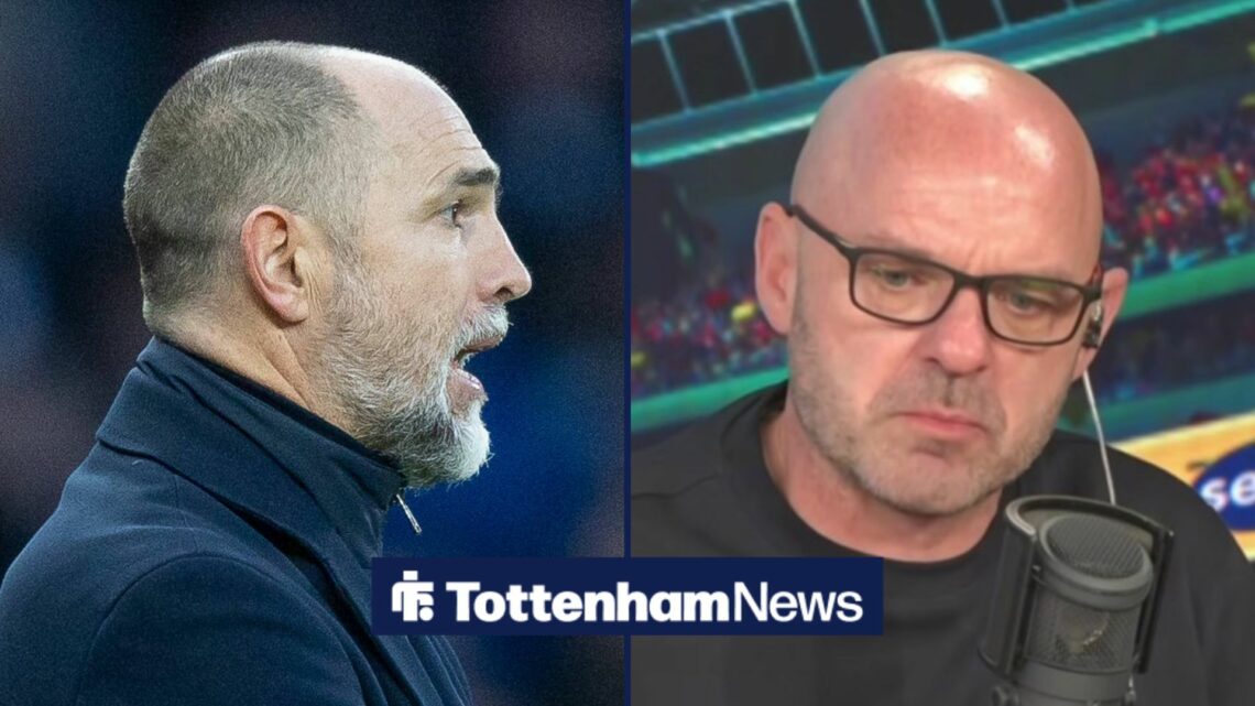 Danny Murphy looking in the direction of interim Tottenham boss Igor Tudor in split 50:50 image.