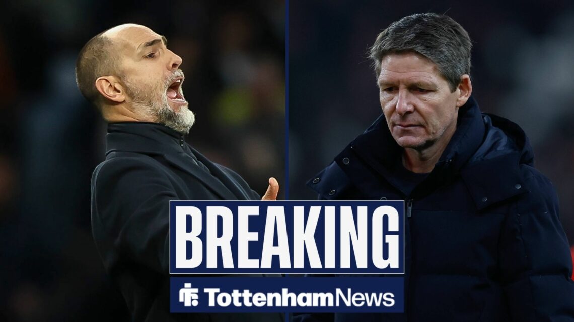 Tottenham interim manager Igor Tudor looking in the direction of Crystal Palace manager Oliver Glasner