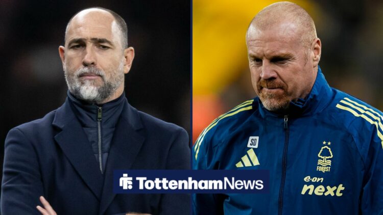 Igor Tudor looking annoyed at Tottenham alongside Sean Dyche managing Nottingham Forest