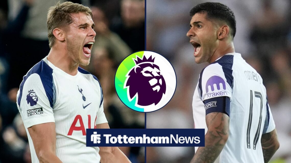 Tottenham s Cristian Romero scores and celebrates after second goal during the 2025 UEFA Super Cup final football match between Paris Saint-Germain...