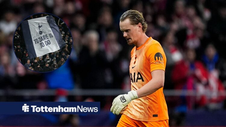 Antonin Kinsky of Tottenham Hotspur is substituted during the UEFA Champions League 2025/26 Round of 16 First Leg match between Atletico de Madrid ...