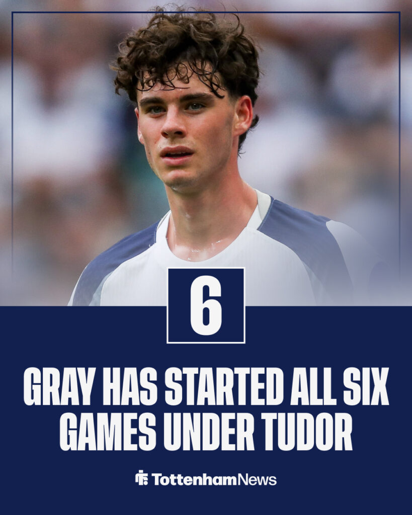 Archie Gray of Tottenham Hotspur looks on during the Premier League match Tottenham Hotspur vs Burnley.