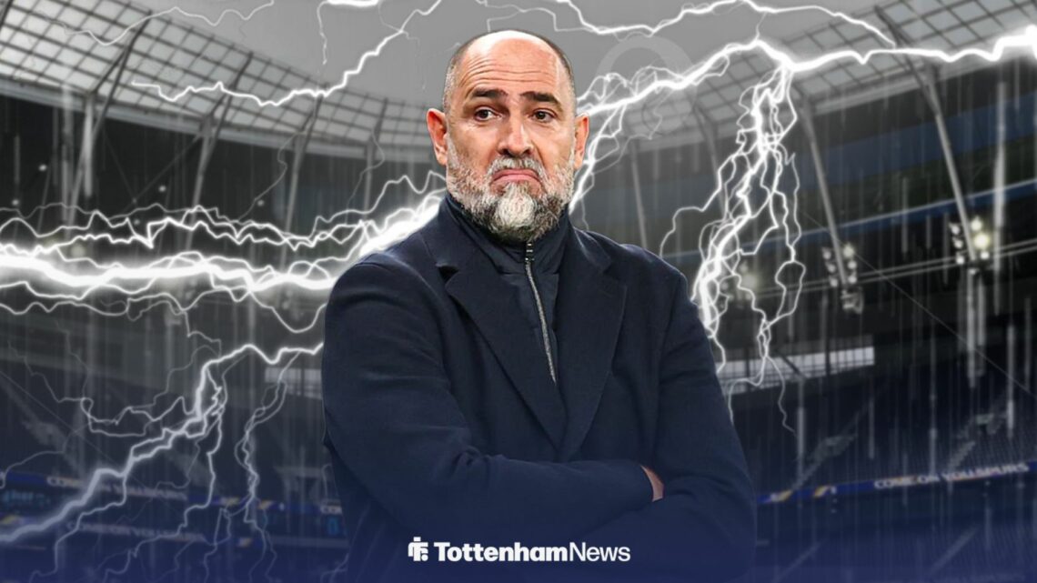 Tottenham boss Igor Tudor with lightning at Tottenham Hotspur Stadium.
