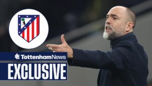 Igor Tudor Manager of Tottenham Hotspur looks disappointed & dejected during the match between Tottenham Hotspur FC and Crystal Palace FC, Atletico Madrid badge in inset.