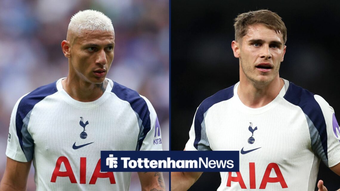 Richarlison in action for Tottenham, Micky van de Ven of Tottenham Hotspur during the Tottenham Hotspur vs Wolverhampton Wanderers Premier League m...