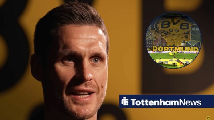 Former Borussia Dortmund sporting director and reported Tottenham target Sebastian Kehl in an interview, Dortmund fans in inset.