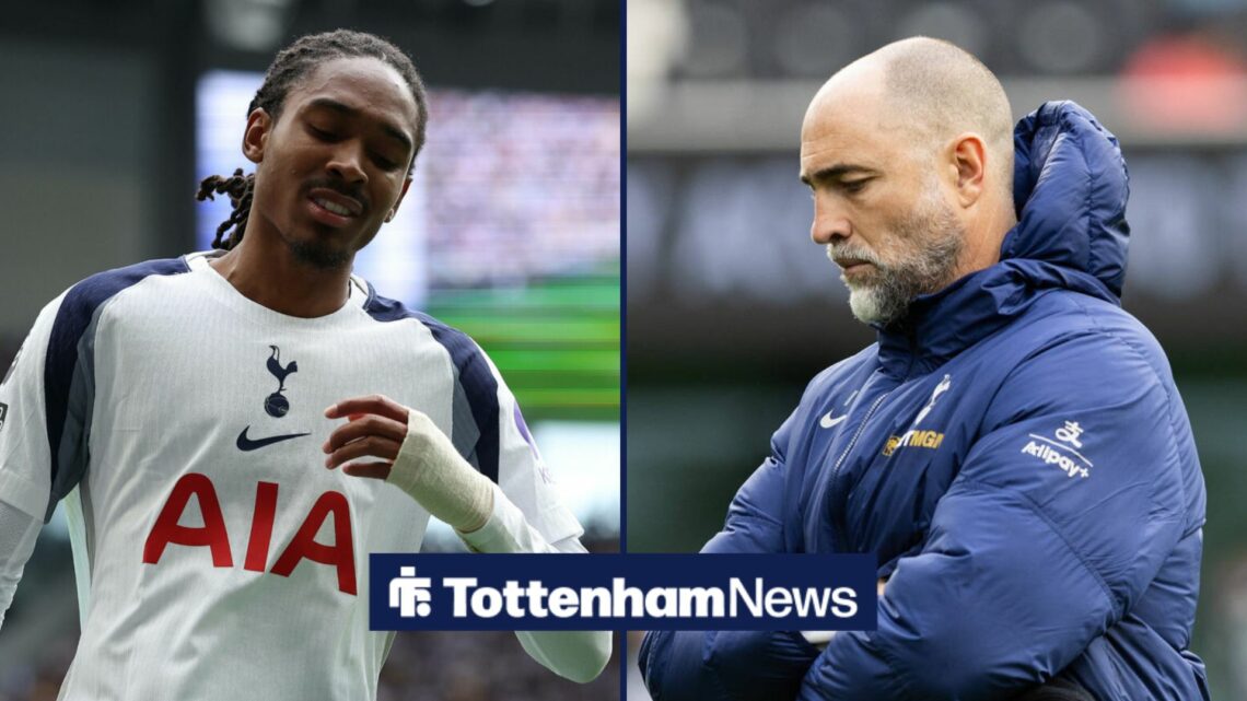 Djed Spence next to Igor Tudor in a Tottenham coat
