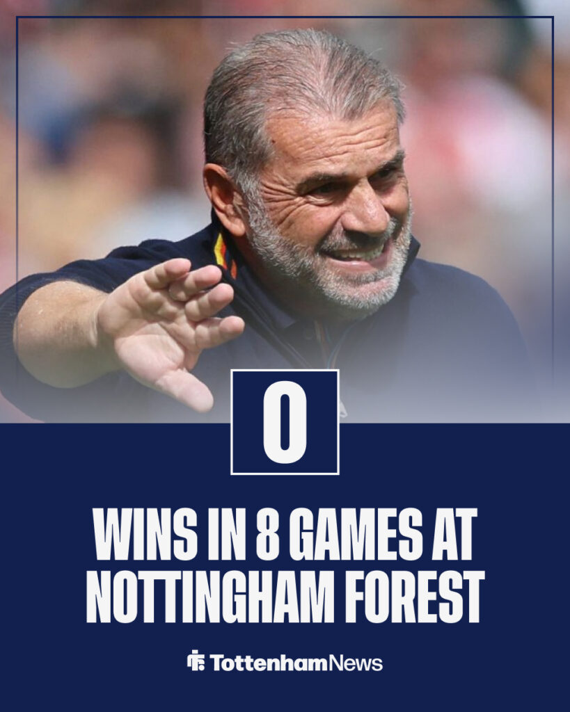 Former Tottenham manager Ange Postecoglou in background with number of wins at Nottingham Forest