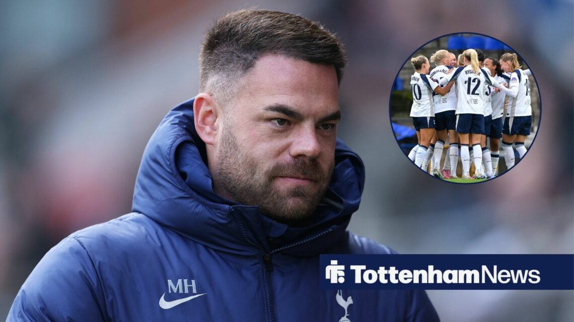 Martin Ho looking at a circular inset of Tottenham Women.