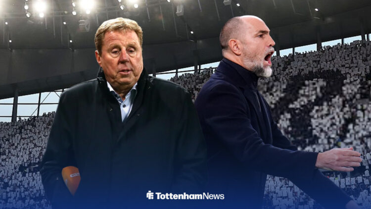 Harry Redknapp stood next to Igor Tudor, with Tottenham Hotspur Stadium in the background