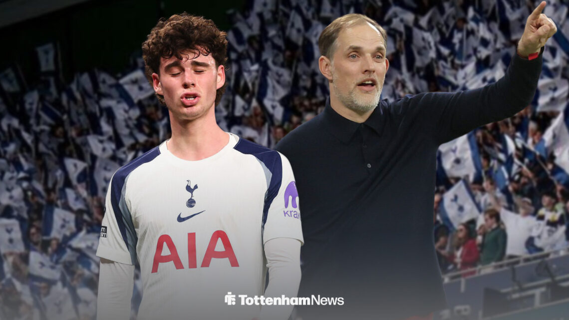 Archie Gray looking disappointed, with Thomas Tuchel alongside him