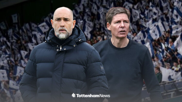 Igor Tudor and Oliver Glasner at Tottenham Hotspur Stadium.