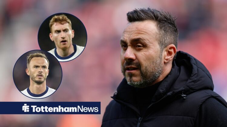 James Maddison and Dejan Kulusevski look exasperated (inset) and Roberto De Zerbi