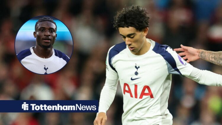 Luca Williams-Barnett looking at Mohammed Kudus for Tottenham.