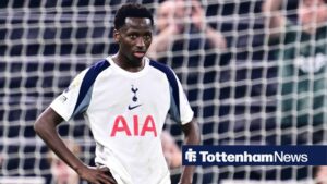Tottenham Hotspur midfielder Pape Matar Sarr (29) looks despondent during the Premier League match between Tottenham Hotspur and Crystal Palace at Tottenham Hotspur Stadium, London