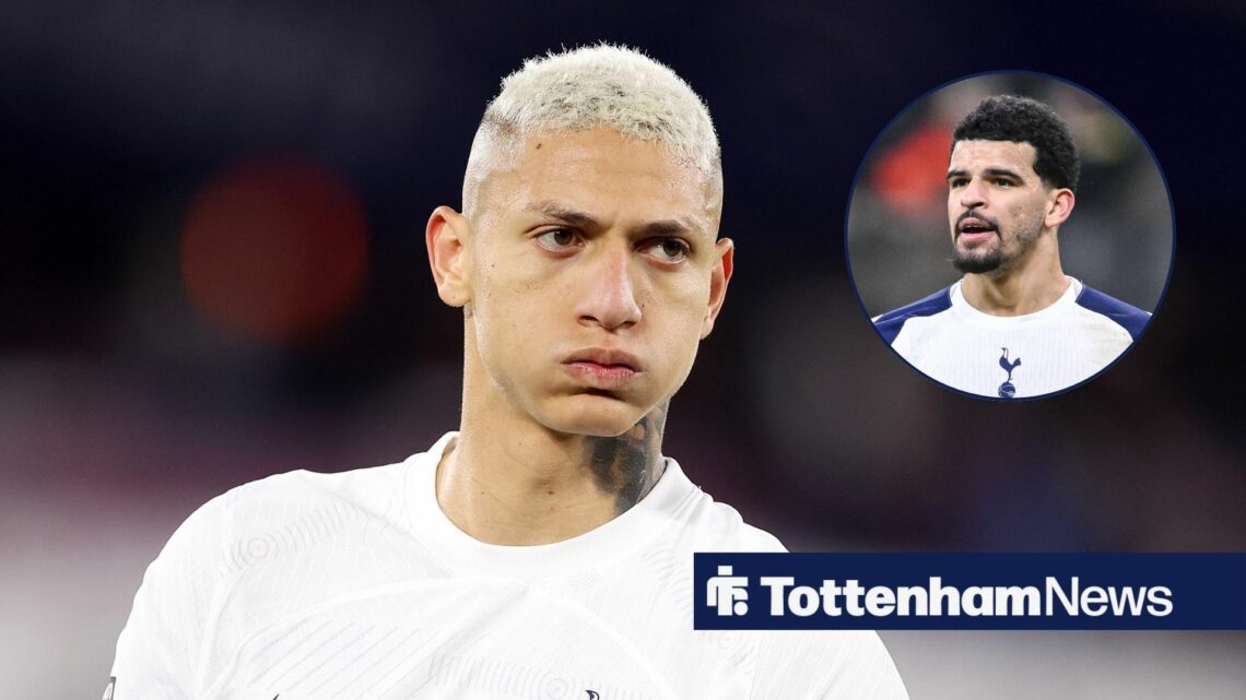 Richarlison in action for Tottenham with Dominic Solanke in circular inset