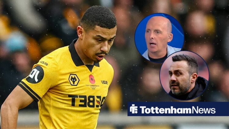 Wolves' Andre in action, with Mike Dean and Roberto De Zerbi (inset)