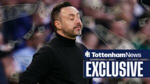 Tottenham boss Roberto De Zerbi looking annoyed on the touchline