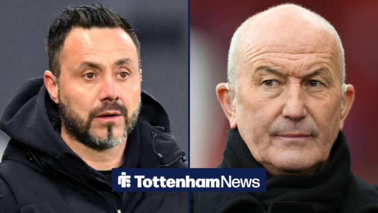 Tottenham manager Roberto De Zerbi and Tony Pulis