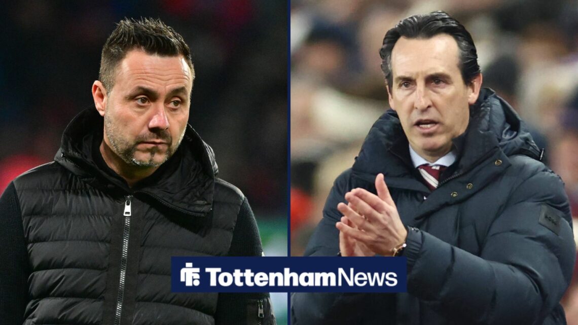 Roberto De Zerbi looking on from the left with Unai Emery on the right