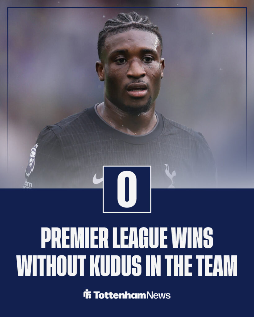 Tottenham's number of Premier League wins without Mohammed Kudus in the team