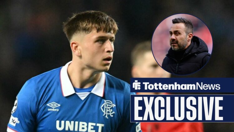 Mikey Moore in action for Rangers, Roberto De Zerbi manager of Tottenham Hotspur prior to kick off vs Sunderland.