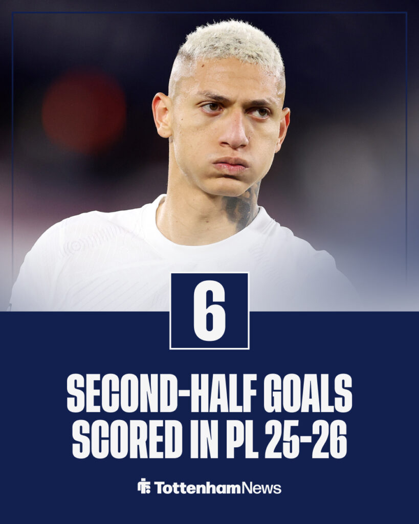 Richarlison's number of second-half goals scored in the Premier League for Tottenham this season