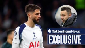 Rodrigo Bentancur of Tottenham Hotspur during the UEFA Champions League match between Tottenham Hotspur and Copenhagen, Roberto De Zerbi in inset.