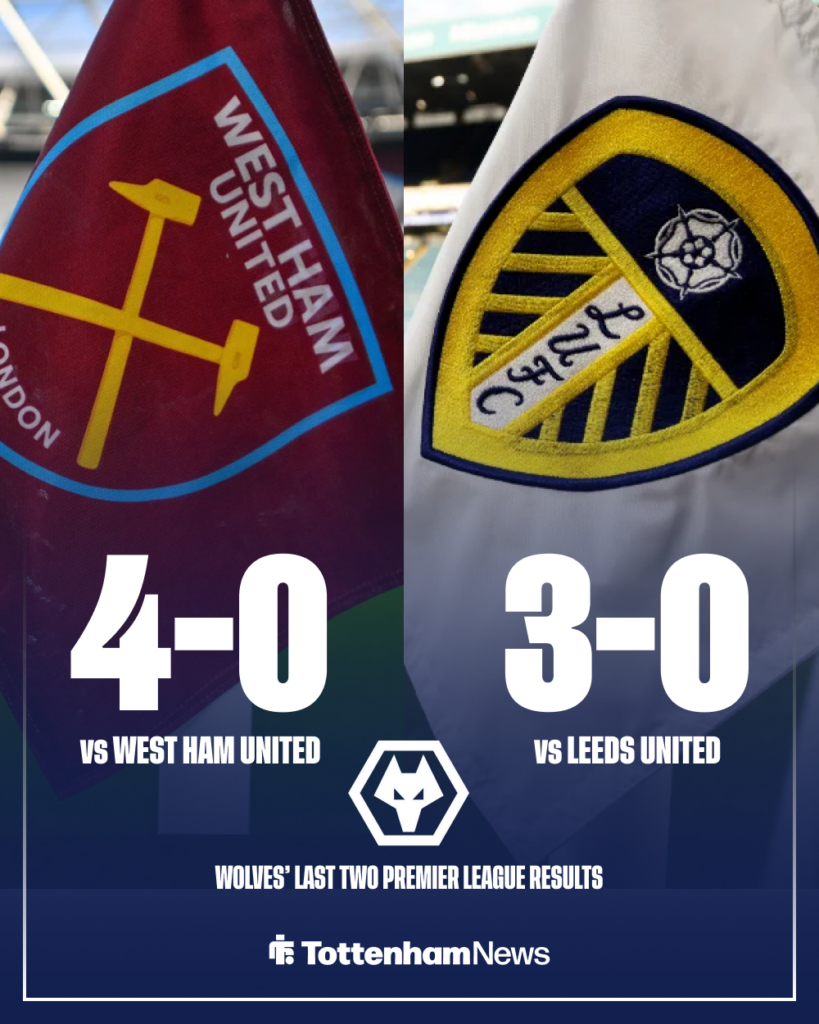 Tottenham Wolves last two Premier League results