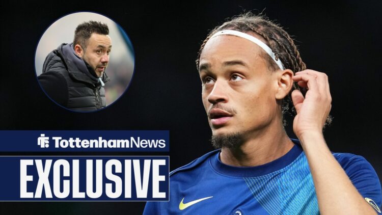 Xavi Simons of Tottenham Hotspur during the UEFA Champions League match, between Tottenham Hotspur FC and Villarreal CF, Roberto De Zerbi in inset.